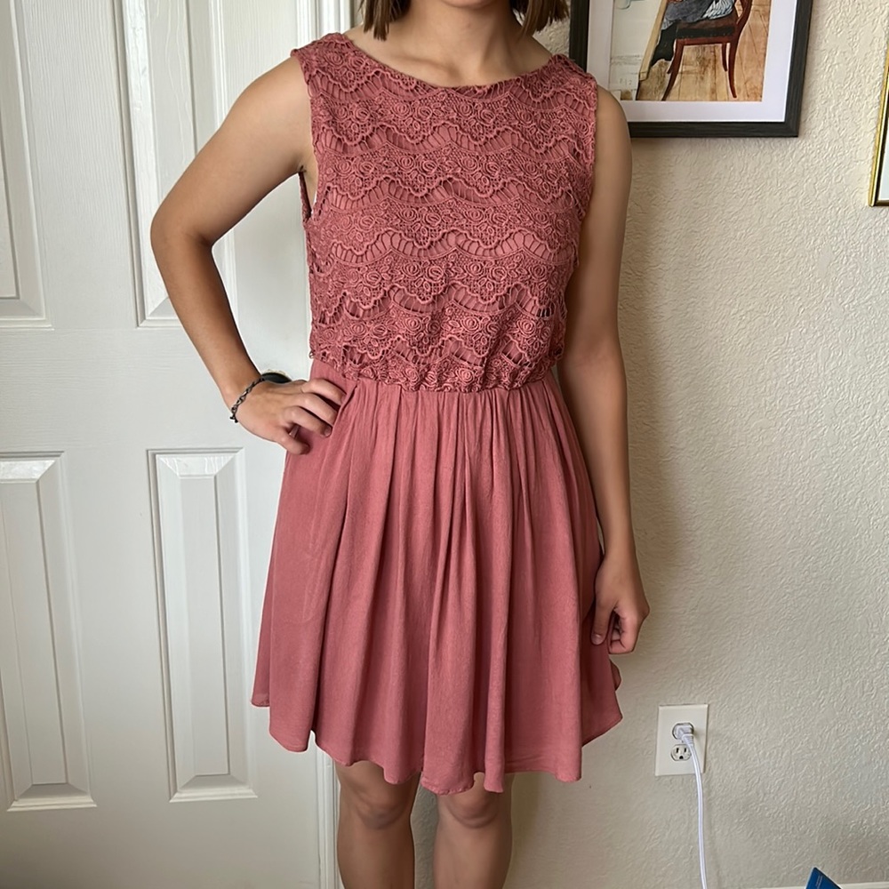 Simple country dusty rose lace top dress